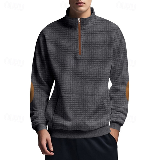  Men's Sweatshirt Quarter Zip Sweatshirt Black White Navy Blue Light Grey Dark Gray Half Zip Color Block Front Pocket Textured Sports & Outdoor Daily Holiday Polyester Streetwear Basic Casual Spring