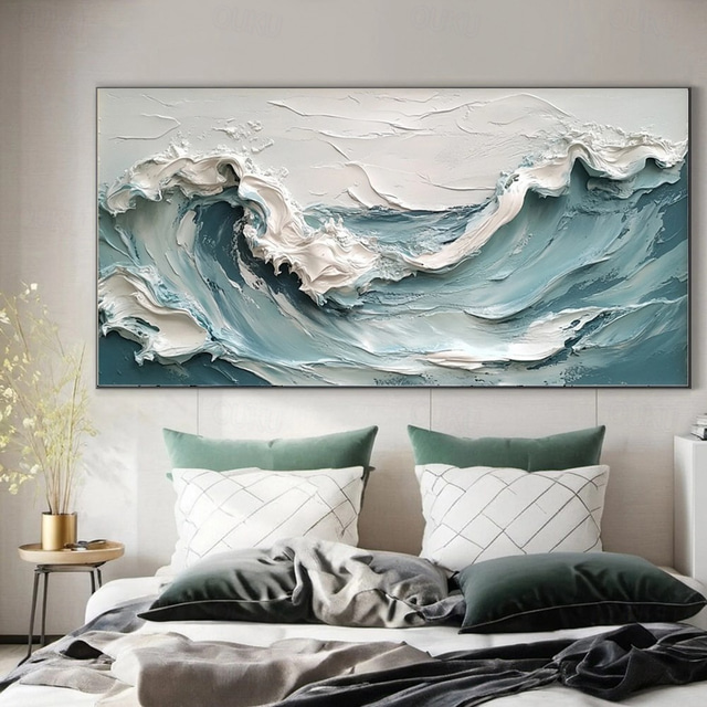  Blue Ocean Wave Painting on Canvas handmade Impasto Textured Painting Designer Serene Canvas Art handmade Choice Minimalist wave painting for Living Room Art Contemporary Art painting wall artwork