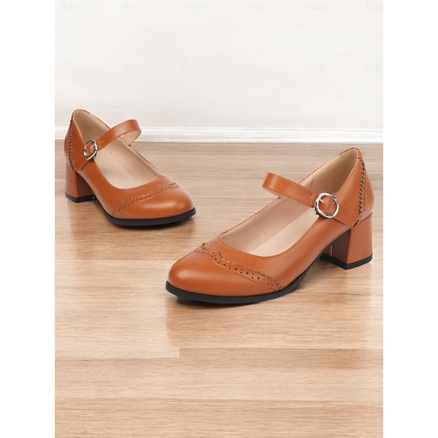  dámské vintage lodičky mary jane s brogue detaily a blokovými podpatky | klasické a pohodlné boty do práce i na běžné nošení