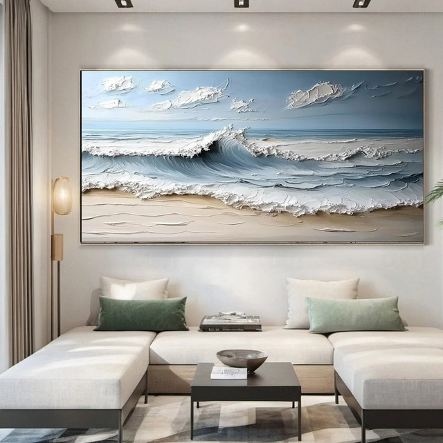  pictura în ulei de ocean albastru pictura cu textura 3d pictată manual pe pânză pictura minimalistă de ocean albastru pictura pe val de mare arta de perete wabi-sabi arta morden decor de perete pentru