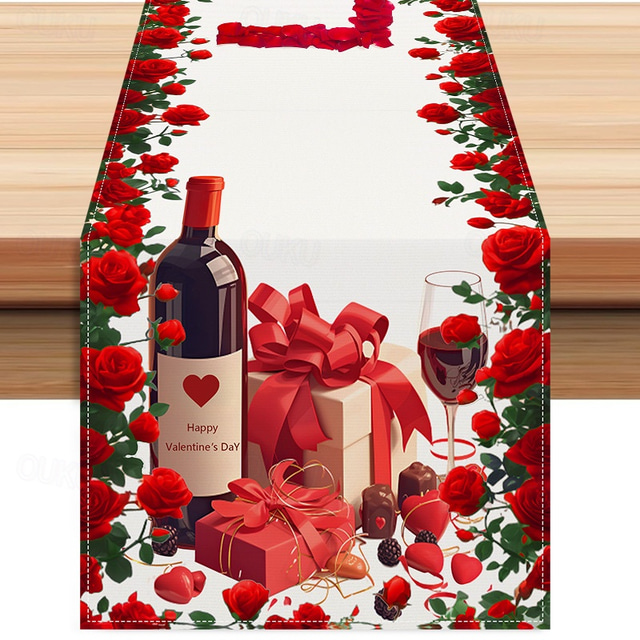  Valentine's Day Rose Table Runner Romantic Floral Table Decor with Elegant Rose Design Perfect for Adding a Touch of Love and Elegance to Your Valentine's Day Dinner Setup