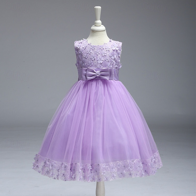  Robe de Demoiselle d'Honneur Fille enfants Fille Robe de princesse Utilisation Mariage Soirée Elégant Magnifique Maille Couleur unie Sans Manches Col Ras du Cou Gris Rouge vin 4 ans et +
