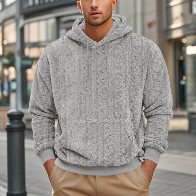  Miesten Huppari Fleece -huppari Aprikoosi Musta Sininen Ruskea Harmaa Hupullinen Tavallinen Jakardi Tasku Textured Urheilu ja ulkoilu Päivittäin Pyhäpäivä Polyesteri Katutyyli Perus Vapaa-aika