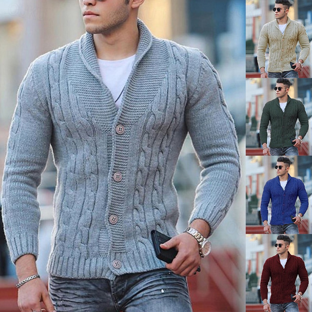  Homme Pull Chandail Gilet Cardigan Pull d'automne Tricoter Découpé Tricoté Plein Col Châle Mode Moderne contemporain Noël Casual Vêtement Tenue Automne hiver Rouge vin Noir S M L