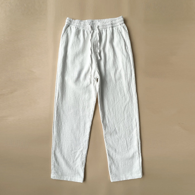  Homens Calças de linho Calças Calça verão Calça casual Com Cordão Cintura elástica Perna reta Tecido Conforto Respirável Mimolet Casual Diário Feriado Moda Estilo Clássico Preto Branco