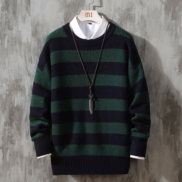  Men's Pullover Sweater Jumper Knit Sweater Ribbed Knit Regular Tops Knitted Stripe Crew Neck Fashion Basic Vacation Daily Wear Clothing Apparel Fall & Winter White Blue M L XL