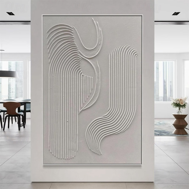  Hand painted White Minimalist Wall Art  Plaster Art  Matte Textured Wall Art Home Wall Art  Structure Abstract Painting  3D Art Home Decoration Frame Ready To Hang Or No Frame