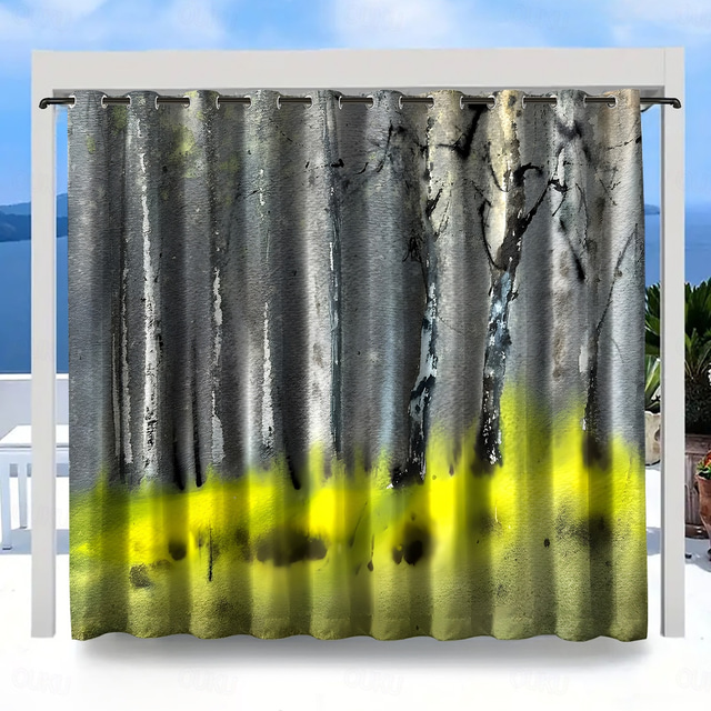  Waterproof Outdoor Curtain Privacy, Sliding Patio Curtain Drapes, Pergola Curtains Grommet 3D Tree Forest Landscape For Gazebo, Balcony, Porch, Party, 1 Panel