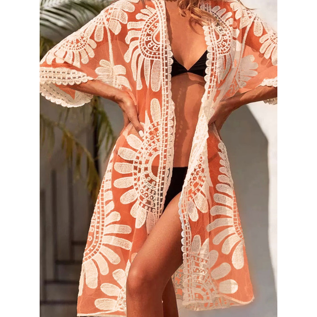  Women's Swimwear Cover Up Swimsuit UV Protection Elegant Vacation Graphic V Neck Short Sleeves Bathing Suits