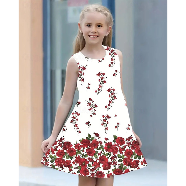  Påsk Flickor 3D Blommig Grafisk Klänning Ärmlös Sommar Vår Semester Dagligen Helgdag Prinsessa Skön Ljuv Barn 4-12 år Vardagsklänning A linjeklänning Knälång Normal
