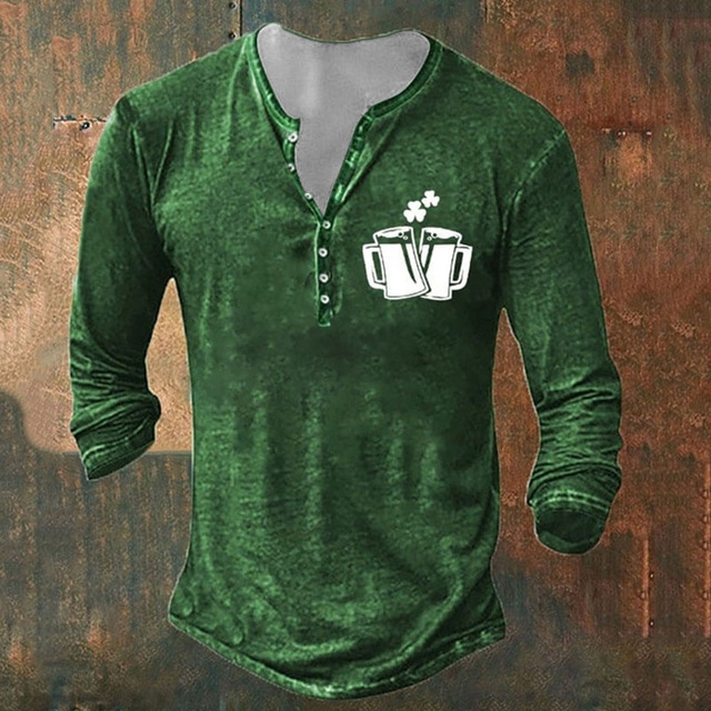  Men's St. Patrick Shamrock Henley Shirt T shirt Tee Tee Top Long Sleeve 3D Print Fashion Designer Basic Vacation St.Patrick's Day Street Spring &  Fall Green 1# Green 2# Green 3# Green Henley Henley