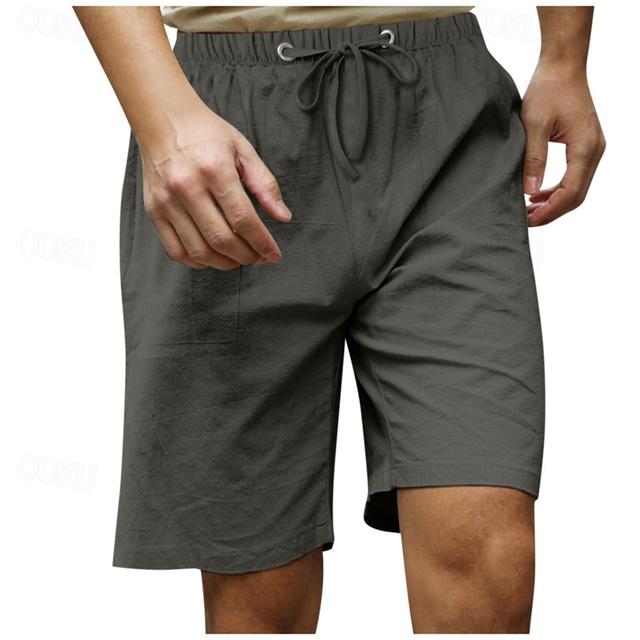  رجالي شورتات شورت من الكتان شورت صيفي شورت الشاطئ جيب رباط مرونة الخصر سهل راحة متنفس طول الركبة فضفاض مناسب للبس اليومي مناسب للعطلات موضة الطراز الكلاسيكي أسود أبيض
