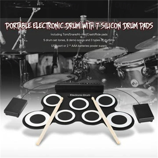 Portable Electronic Drum Kit Mini Usb Interface Kids Silicon Foldable 