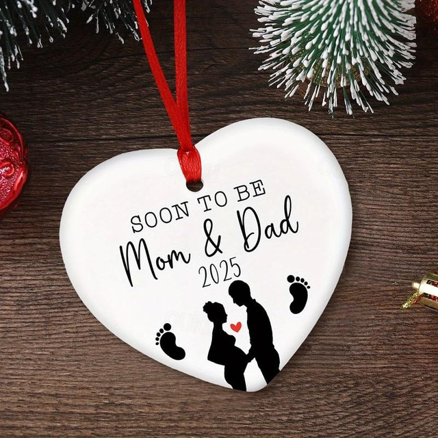 SoontoBe Mom & Dad 2025 Heartfelt Ceramic Christmas Tree Ornament