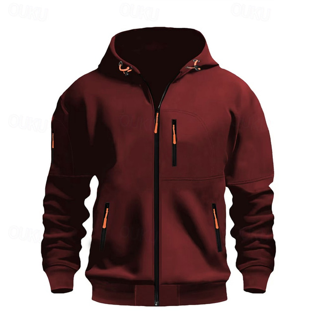  Per uomo Felpa con cappuccio Felpa Felpa con cappuccio a zip intera Nero Vino Verde militare Blu marino Blu Con cappuccio Liscio Tasche Sportivo Giornaliero Per eventi Poliestere Streetwear