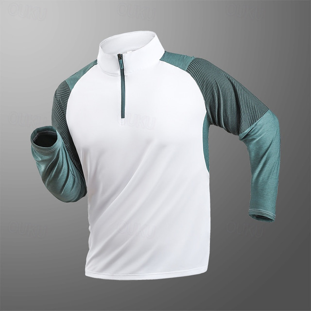  Herren T-Shirt T-Shirt für Wanderer Langarm Viertel Postleitzahl T-Shirt Muskel-T-Shirt Bodybuilding-Stretch-T-Shirt Außen Schnelltrocknend Trainieren Weich Schweißableitend Polyester Patchwork