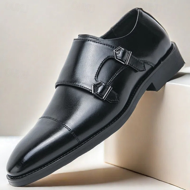  Men's Double Monk Strap Faux Leather Dress Shoes – Classic Formal Style, Comfortable Fit, Perfect for Business, Weddings and Special Events