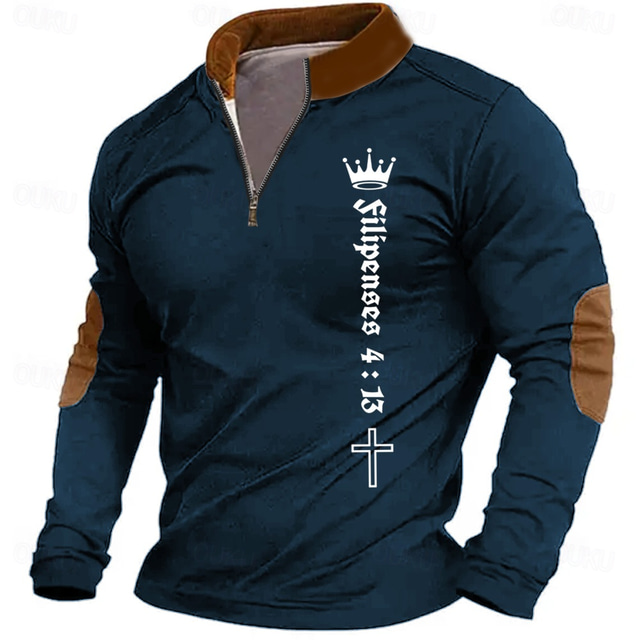  Hombre Palabra / Frase Tiaras y Coronas Cruz Sudadera Sudadera con cremallera Manga Larga Camisa de entrenamiento Cremallera de un cuarto Diario Básico Print Deporte Viaje Cerrar Primavera & Otoño