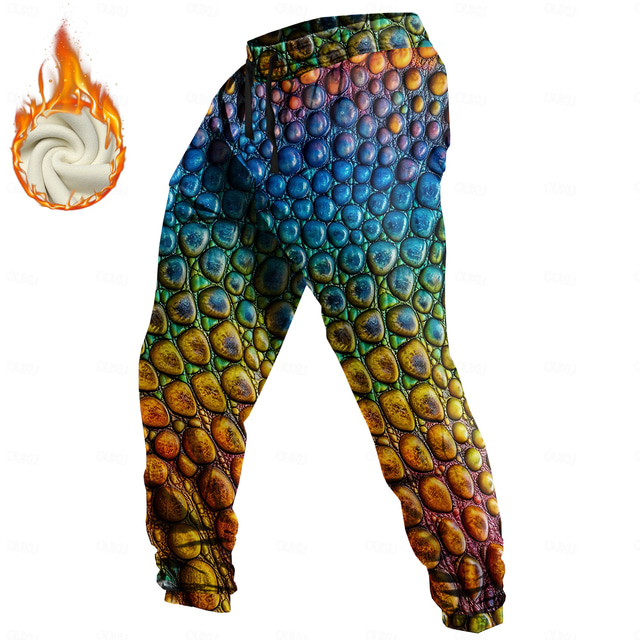  Men's Optical Illusion Geometric Pattern Costume Fleece Sweatpants Drawstring Elastic Waist Vintage Casual Holiday Cosplay Costumes Streetwear with Pockets Fleece Lined Thermal Winter 3D Print Blue