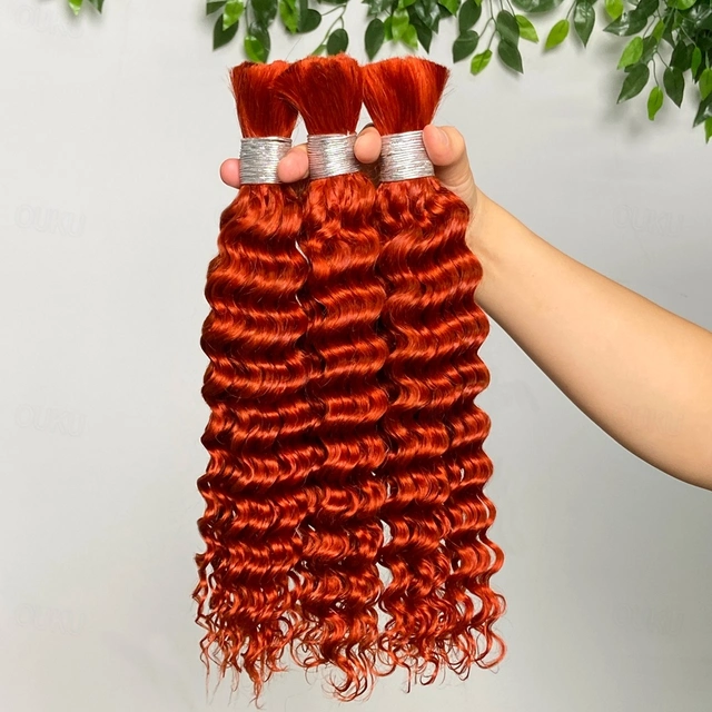 Ginger Colored Human Hair No Weft Remy Bulk Hair 3 Bundle Of Human Hair 