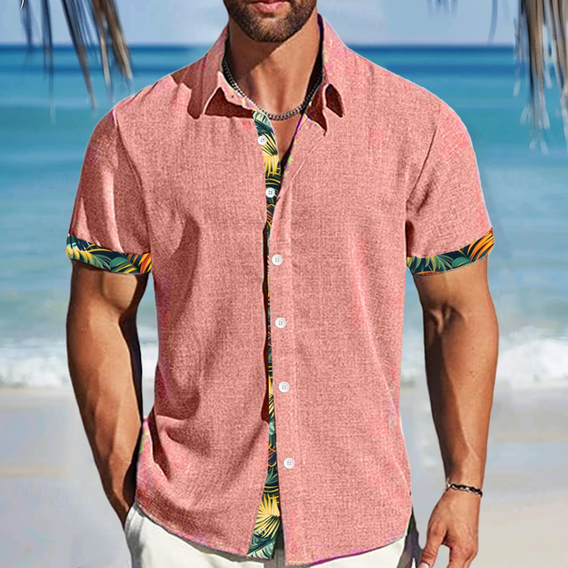  Bărbați Frunza de palmier Cămașă casual Cămașă hawaiană Cămașă Aloha Manșon scurt Hawaiană Stațiune Vacanță Casual Vară Primăvară Răsfrânt Butonul sus Roz Îmbujorat Albastru piscină Trifoi Gri