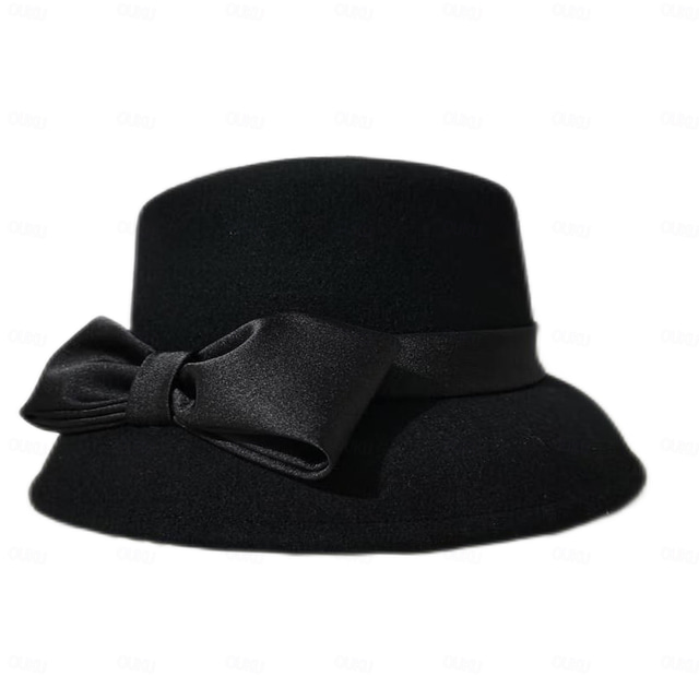  Elegant Vintage Inspired 100% Wool Hats with Satin Bow 1PC Special Occasion / Holiday Headpiece