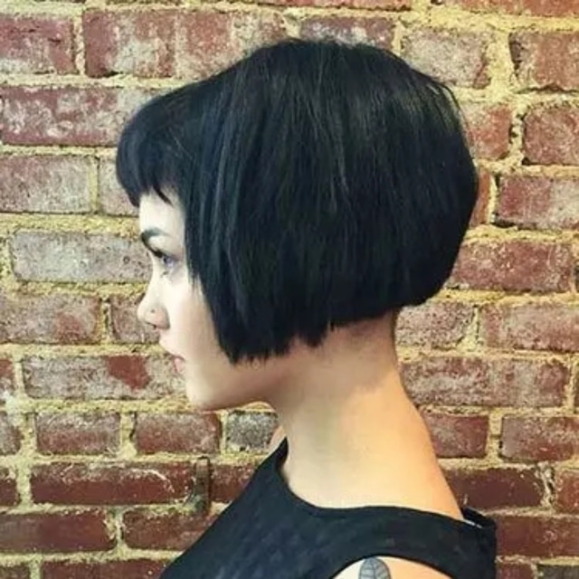 Human Hair Wig Straight Bob Pixie Cut Natural Black Machine Made 