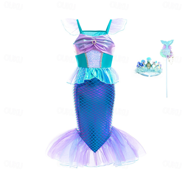  Kids Girls' Mermaid Swimwear Beach Children's Day Scales Cute Mesh Bathing Suits 4-7 Years Summer Blue