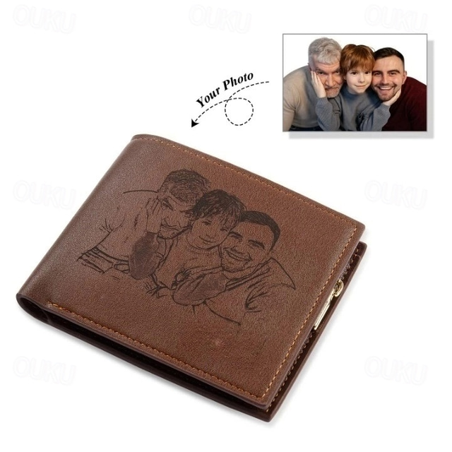  Personalized Photo Engraved Leather Wallet Custom Best Gift for Dad, Bifold Wallet for Men, Husband, Son, Father’s Day, Birthday, Christmas, Anniversary
