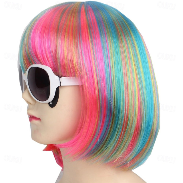  Fashion Colorful Short Straight Halloween Wigs Women Girls Replacement Cosplay Costume Hair Wigs with Cap Comb For Carvinal