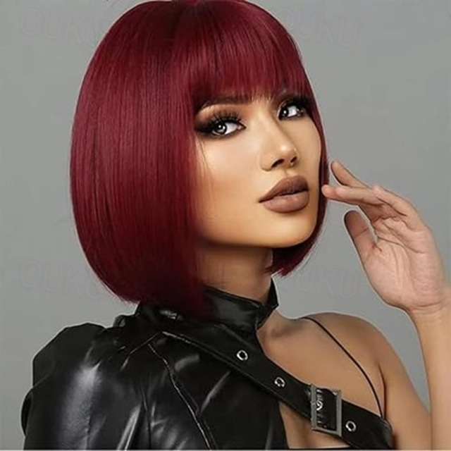  peruca bob com franja natural moda bob perucas para mulheres peruca sintética colorida fofa para festa diária halloween