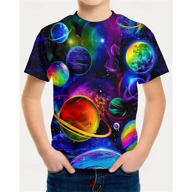  Pojkar 3D Grafisk T-shirt Kortärmad Sommar Vår Mode Grundläggande Barn 4-12 år Rund hals Utomhus Ledigt Dagligen Normal