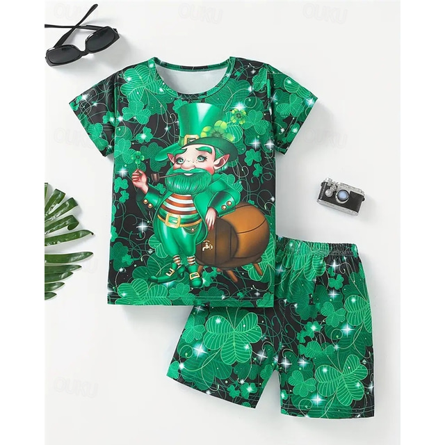  St. Patrick Boys 3D Graphic T-shirt & Shorts Set Short Sleeve Summer Spring Sports Fashion Daily Kids 4-12 Years Crew Neck Outdoor Vacation Sports Tailored Fit