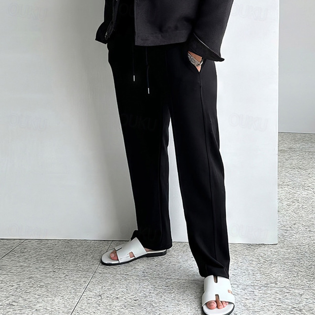  Men's Trousers Straight Leg Sweatpants Pleated Pants Pocket Drawstring Elastic Waist Plain Comfort Sports Outdoor Daily Fashion Casual Black White Micro-elastic