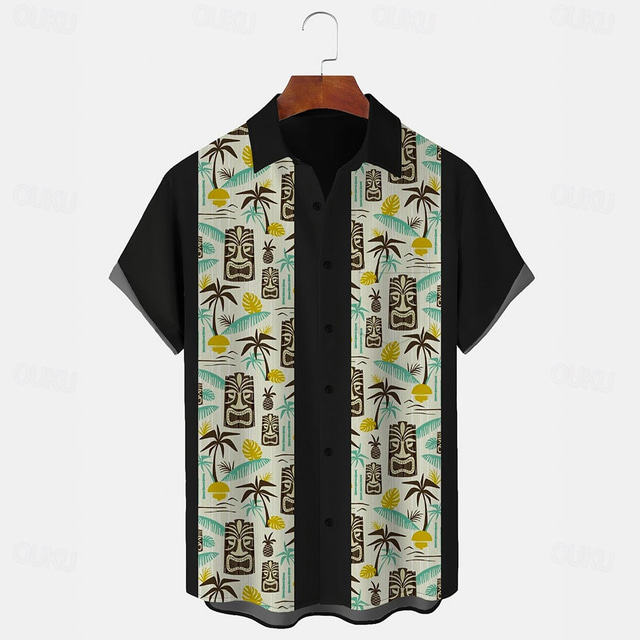  Men's Tribal Casual Shirt Button Up Shirt Short Sleeve Casual Causal Casual Summer Spring Turndown Button Up Green