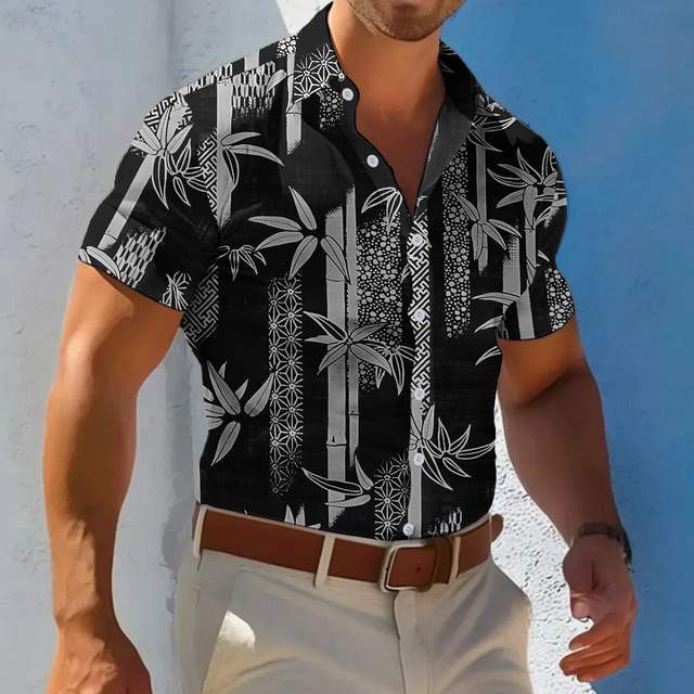  Herre Planter Blomster Uformell skjorte Hawaii skjorte Aloha skjorte Kortermet Hawaiisk Feriested Feriereise Avslappet Sommer Vår Aftæpning Knepp opp Svart Blå Brun Grønn
