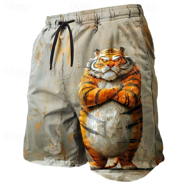  Men's Animal Tiger Funny Swimming Trunks Board Shorts Shorts Mid Waist Streetwear Hawaiian Casual Daily Holiday Pocket Drawstring Elastic Waist Designer Clothing Apparel