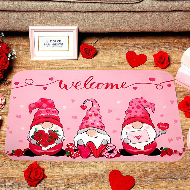  Valentine's Day Gnomes Doormat Kitchen Mat Floor Mat Non-Slip Area Rug Oil Proof Rug Indoor Outdoor Mat Bedroom Decor Bathroom Mat Entrance Rug