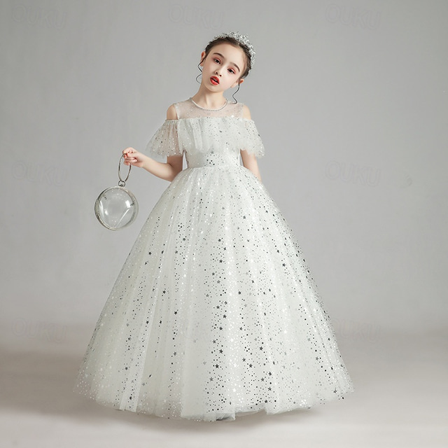  TS  Princess Floor Length Flower Girl Dress Quinceanera Girls Cute Prom Dress Tulle with Bow(s) Elegant Fit 3-16 Years