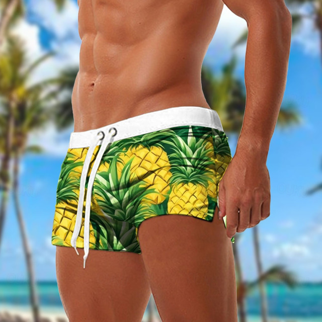  Herre Ananas Tropiske planter Badeshorts Surfeshorts Shorts Medium Midje Mote Designer Surfing Ferie Strand Snorer Elastisk midje 3D-utskrift Designer Klær