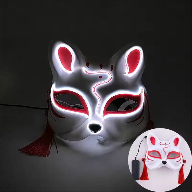  Carnival LED Fox Luminous Mask - Festival Party Light Up Decoration Prop, Internet Celebrity Live Streaming Gift AA Batteries Powered - 1PC