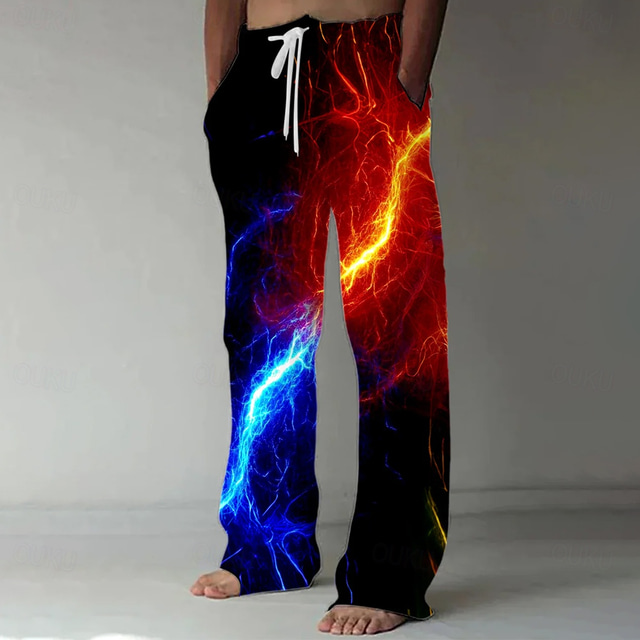  Homme 3D Print Éclairage Pantalon Pantalons décontractés Taille médiale Taille élastique avec cordon de serrage Millésime Rétro Extérieur Vacances Costumes de cosplay Pantalon droit Eté Printemps