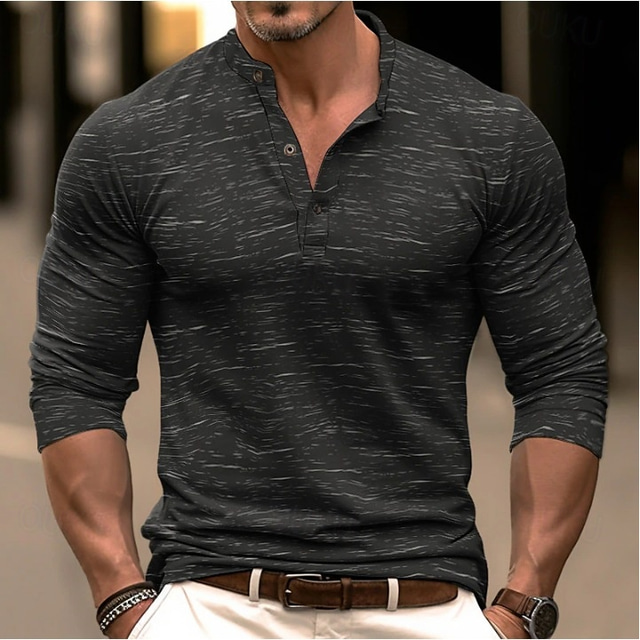  Men's Henley Shirt Tee Top Long Sleeve Sports & Outdoors Button Up Henley Casual Activewear Summer Spring &  Fall Black Gray Burgundy Henley T-Shirt