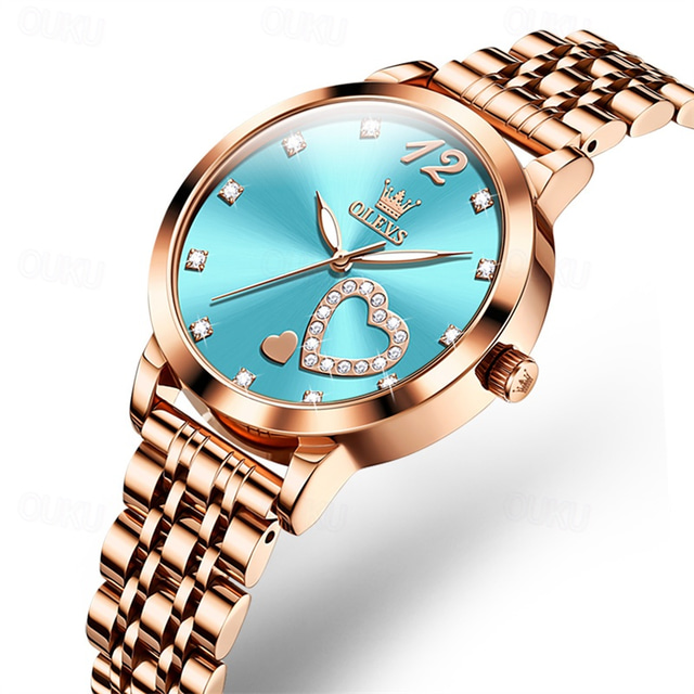  Olevs Women Steel Band Watch Decorative Luminous Simple Leisure Quartz Watch Waterproof Sports Diamond-Set Women Wristwatch