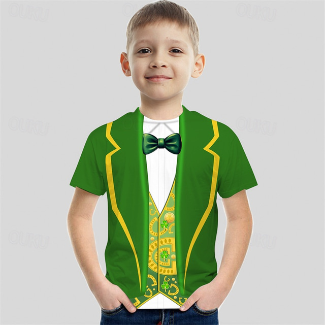  St. Patrick Boys 3D Graphic T shirt Tee Short Sleeve Summer Spring Fashion Basic Kids 4-12 Years Crew Neck Outdoor Casual Daily Regular Fit