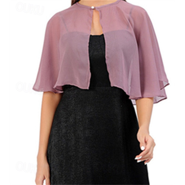  Voiles  Sheers Femininos Românticos Manga Meia Mangas Ilusórias Chiffon Wraps de Casamento Com Pérolas Imitadas Para Festa Vestir à Noite no Verão