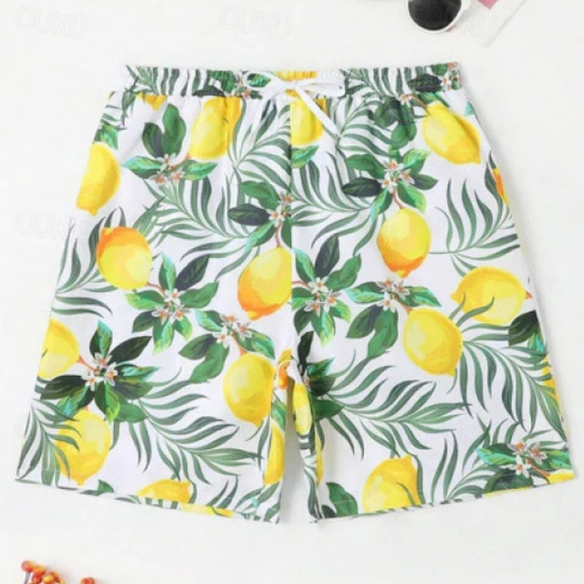  Men's Swim Trunks Swim Shorts Board Shorts Bathing Suit Drawstring with Pockets Swimming Surfing Beach Water Sports Tropical Printed Summer Spring