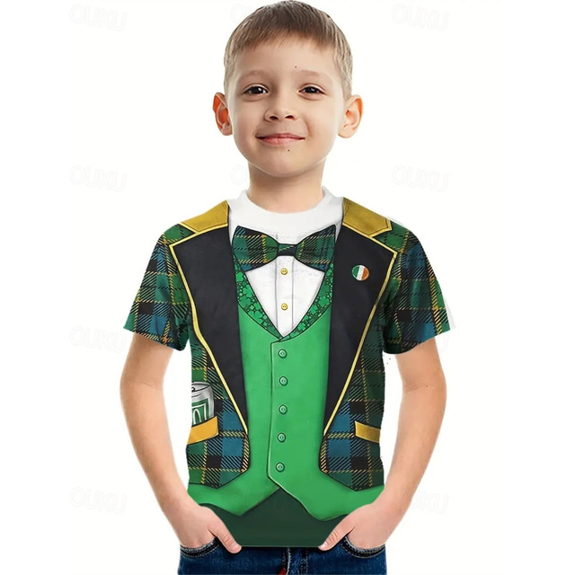  St. Patrick Boys 3D Graphic T shirt Tee Short Sleeve Summer Spring Fashion Basic Kids 4-12 Years Crew Neck Outdoor Casual Daily Regular Fit