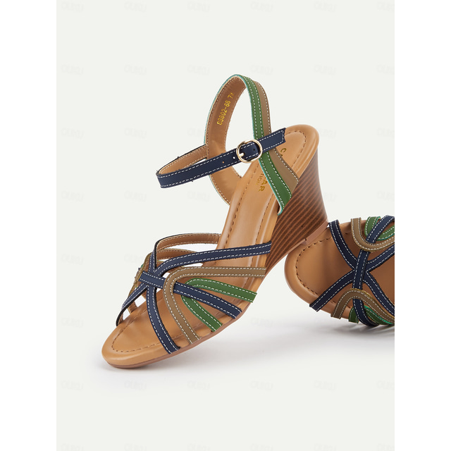  Women's Multicolor Strappy Wedge Sandals with Adjustable Ankle Strap and Comfortable Sole for Summer Wear and Casual Outings