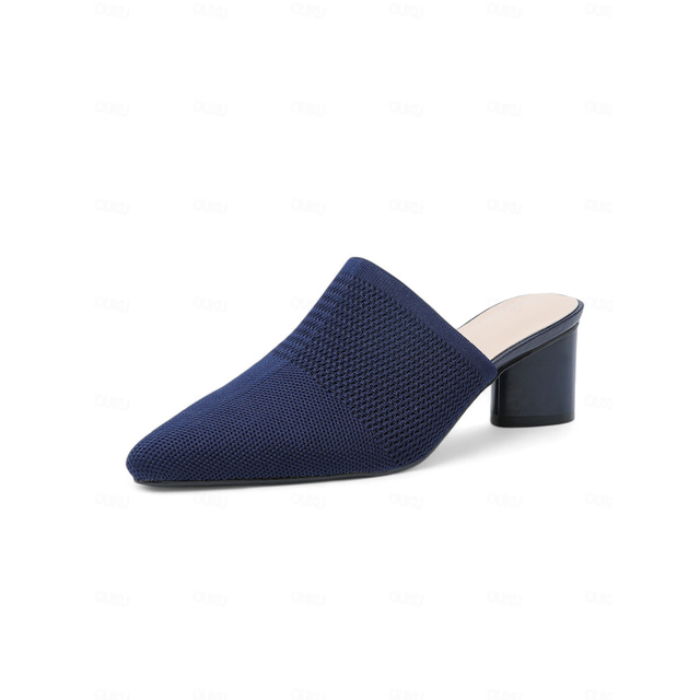 Retro Style  Embroidery Pointed-Toe Mules Block Heels Coffee/Grey